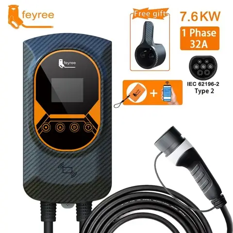 feyree EVSE-Wandladestation 7,6 kW E-Auto-Ladestation, 32 A, Wandmontage, Typ 2-Kabel, App-Steuerung, WLAN-Steuerung
