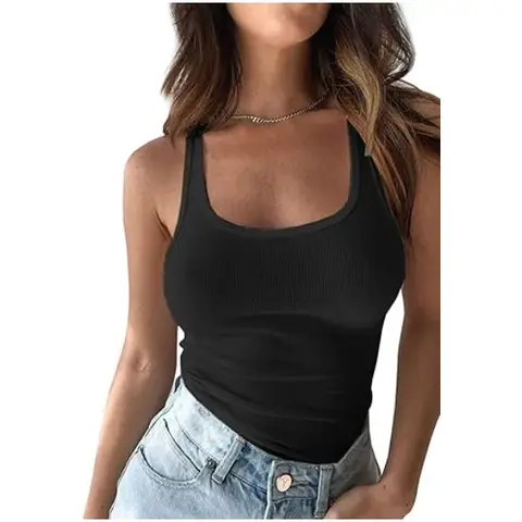 Spaghetti Tops Mujer Sin Mangas Camiseta Interior Sexy Tank Top Acanalado Camisola Verano Camisola Tops Tops (black, XXL)