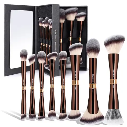 MAANGE Set de 8 pinceaux pour le visage double embout - Aluminium