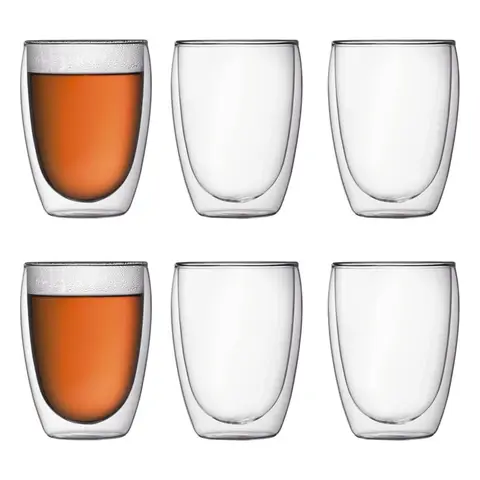 2 Pack 350ml Double Walled Tall Coffee Glasses Mugs Cups, for Coffee Tea Milk Juice Ice Cream Dessert, Borosilicate Heat Resistant Large Glass Cups, Microwave Safe, Ideal for Hot and Cold Drinks