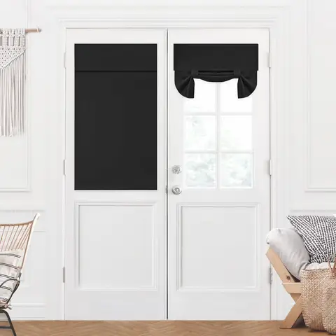 Deconovo Blackout Plain Fabric Hook & Loop Door Curtain, 1 Pc 66*104 Black