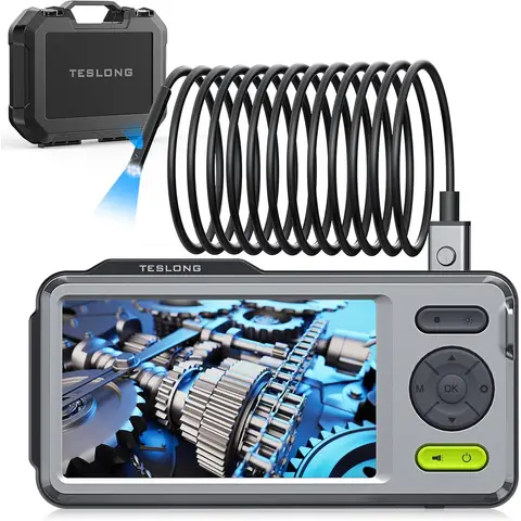 Teslong  NTS500B Inspection Camera 5mm dual lens Borescope with LED Light, HD Industrial Endoscope, 5" IPS Screen, Waterproof Video Scope Camera, Flexible Cable for Home/Automotive/Pipe/Car/Wall(5FT)