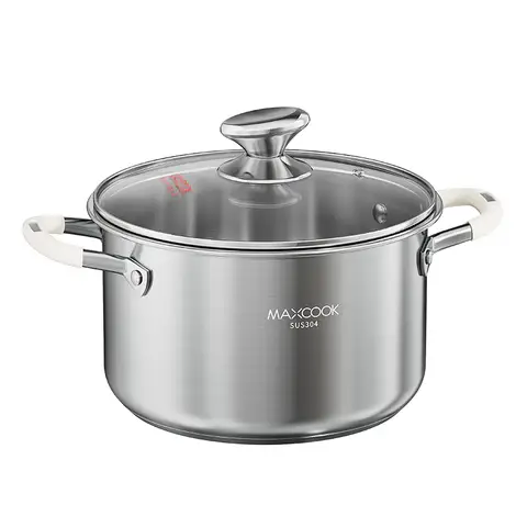 Maxcook 4.3L 304 Stainless Steel Stock Pot (22cm) With Glass Lid and Silicone Handles, Soup Pot for Induction Cooktop, Compatible with All Cooktops  MCT1149