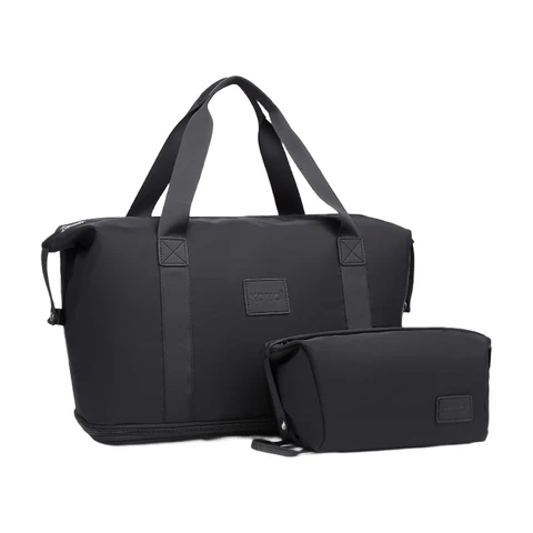 Kono Travel Duffel Bag with a Cosmetic Bag 36L Overnight Weekend Bags Dry and Wet Seperated Sports Gym Bag for Women Men Expandable Water Resistant Carry On Hand Luggage Bag Hospital Tote (Black)