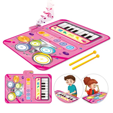 Guaranteed4Less 2-in-1 musikalische Spielunterlage mit Pianino & Jazz-Trommel für Kinder (Pink)