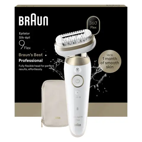 Braun Silk-epil 9 Flex Épilateur sans fil étanche avec tête flexible et 6 accessoires