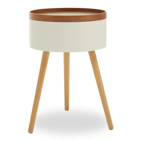 Interiors by Premier Side Table Viborg Storage Top Round White/Natural Small