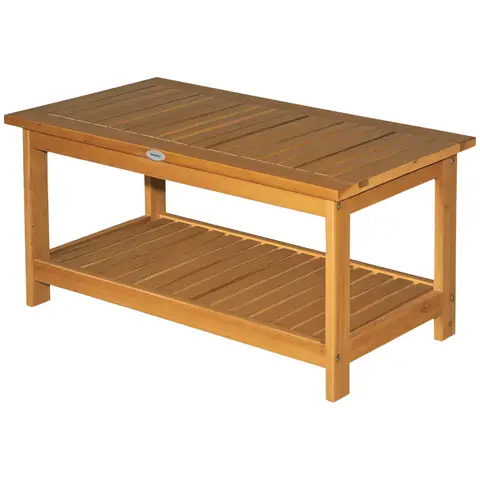 Outsunny Wooden Garden Coffee Table, Outdoor Side Table with Bottom Storage Shelf for Patio, Deck, Lawn, Garden, 90 x 45 x 43 cm, Teak