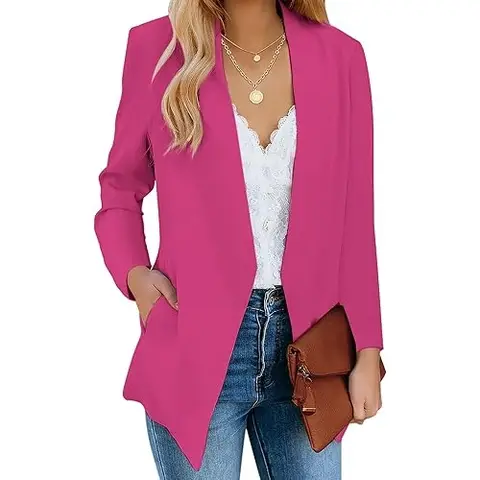 Women's Casual Blazers Long Sleeve Lapel Button Slim Work Office Blazer Jacket (brightpink, L)