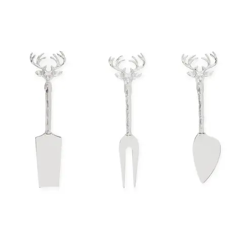 Fifty Five South 3Pc Cheese Knife Set, Stag Head Detailed Knife Set for Christmas Dinner, Traditional Decorated Knife Set