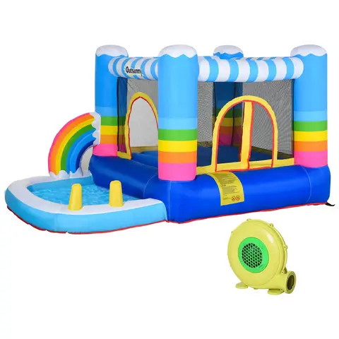 Outsunny Kids Bounce Castle Inflatable House with Trampoline Pool Climbing Wall with Inflator Carrybag, 2.8 x 1.7 x 1.55m