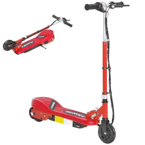 HOMCOM Kids Electric Scooter, 5.5 Inch Foldable Kids Scooter for Ages 7-14, 120W Motor, Up to 12km/h, 10km Range, Adjust Red