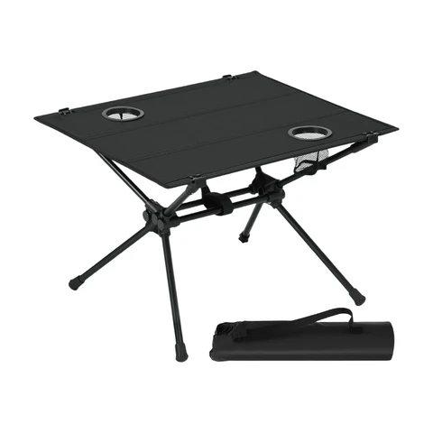 WOLTU Table de camping portable, table pliante ultralégère avec 2 porte-gobelets, table de pique-nique pliante avec sac de rangement, pour le camping, les pique-niques, la randonnée et les voyages, avec cadre en métal, noir