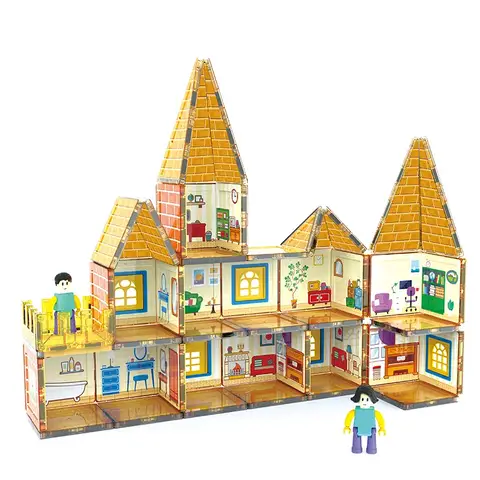 XINQIYUAN Bildungstoys magnetic tiles magnetspielzeug magnetkugeln kinder 7,5 cm Villa-Stil Magnetisches Baukasten-Set, 58 Teile