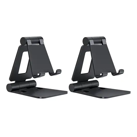 JORDAN&JUDY 2-Pack Black Aluminum Phone Stand, Adjustable Angle, Sturdy & Durable