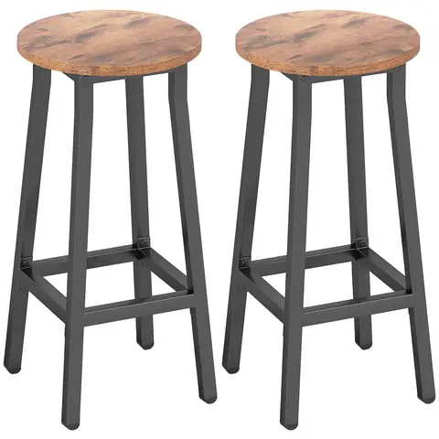 HOMCOM Bar Stools Set of 2, Industrial Breakfast Bar Stools with Footrest, Round Barstools, for Kitchen, Dining Room, Living Room, Brown