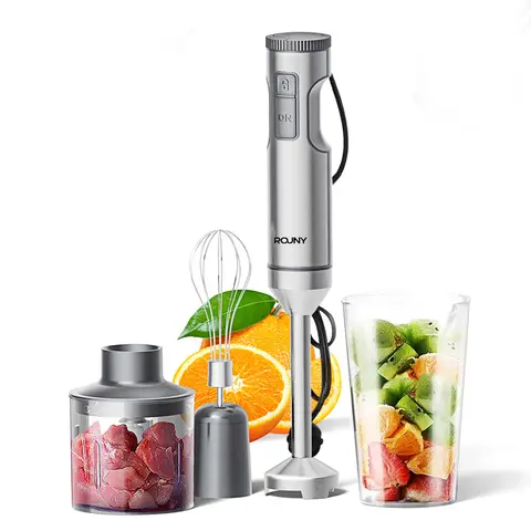 ROUNY Leistungsstarker Stabmixer, 4-in-1 Edelstahl-Stick-Küchenmixer, max. 1200 W, 15000 U/min, 700 ml Becher, 500 ml Zerkleinerer, Schneebesen für Suppen und Saucen, H1