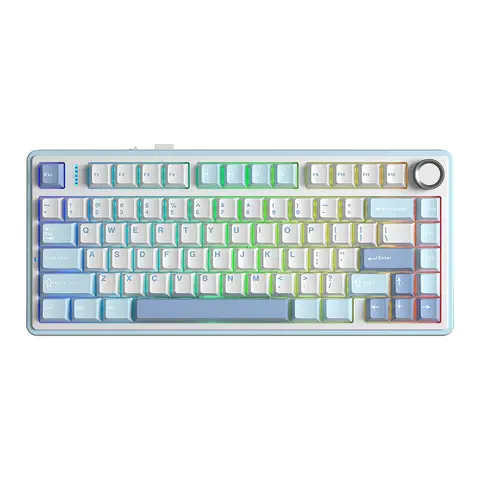 AULA  F75 75% Mechanical Wireless Keyboard, QWERTY US layout,  Tri-Mode(Wired/Bluetooth/2.4G)  - Sea Salt Blue/Graywood V3 Switch