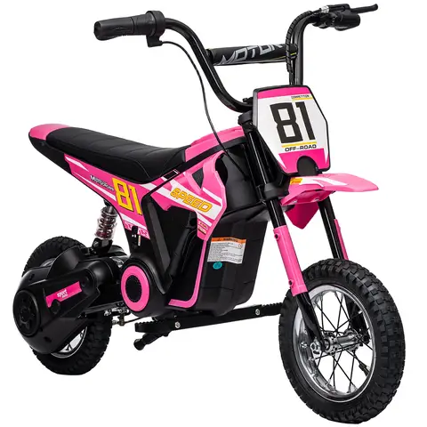 AIYAPLAY Kids Electric Motorbike, 24V Battery Powered Dirt Bike with 250W Motor, 6-16km/h, 7AH Batteries, 12" Inflatable Tires and Rear Suspension, Ride On Motorcycle for 8-12 Years Old, Pink