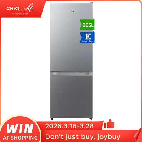 CHiQ JR205LSE 205 L Kühl-Gefrier-Kombination, Silber, Low Frost, 153 L Kühl- und 52 L Gefrierfach, kompakte Breite, wechselbare Tür, verstellbare Füße [Energieklasse E]