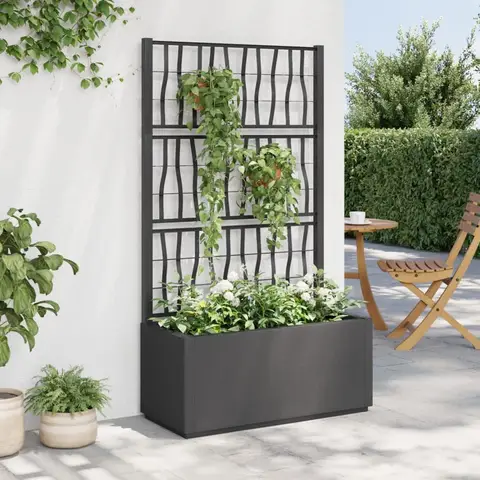 vidaXL Plantenbak met trellis - Donkergrijs, 80 x 36 x 140 cm