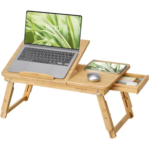 SONGMICS Laptoptisch aus Bambus, 63,5 x 35 x 33,5 cm