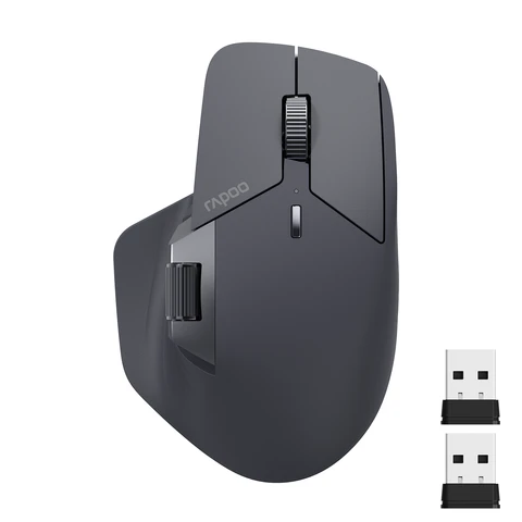 Rapoo MT760L Kabellose Bluetooth-Maus für mehrere Geräte, Bluetooth 5.0 und 2,4-GHz-Multimode-Verbindung, bis zu 4 Geräte, M+ Cross Computer-Technologie, 11 programmierbare Tasten, 4K DPI, 90 Tage Akkulaufzeit, PC – Dunkelgrau