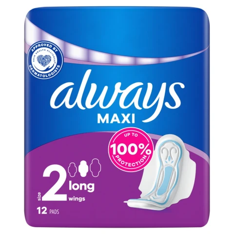 Always Maxi Lange Damenbinden Größe 2 Flügel 12 Stück