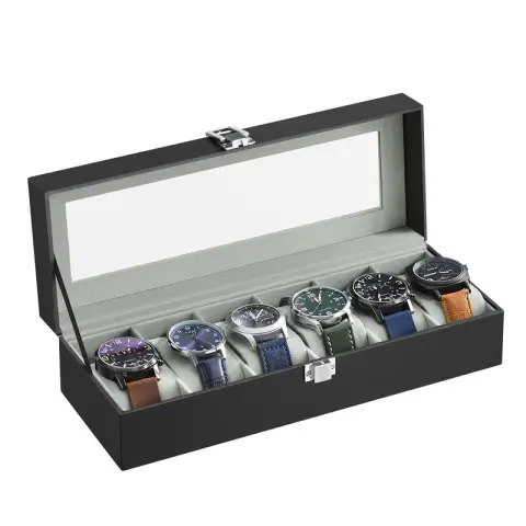 SONGMICS Watch Box, 30x11.2x8cm, Black Coating + Grey Lining