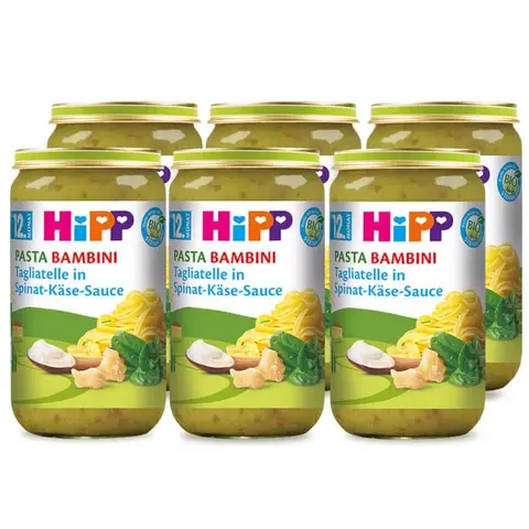 HiPP Pasta Bambini Tagliatelle in Spinat-Käse-Sauce (ab 1 Jahr) Multipack 6 x 250 g