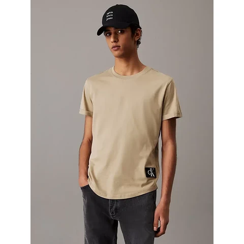 Calvin Klein Katoen Badge T-shirt - Olifantenhuid M