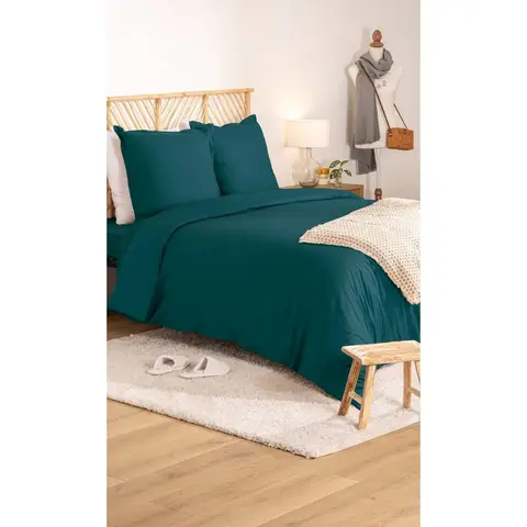 Atmosphera Parure de lit 260 x 240 cm percale de coton bleu égéen