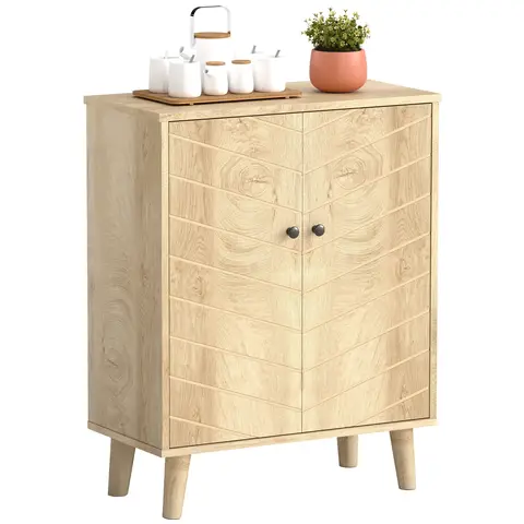 HOMCOM Sideboard Cabinet, Modern Vintage Kitchen Storage Cabinet Pine Wood Legs for Living Room, Kitchen, Hallway 2 Chevron D