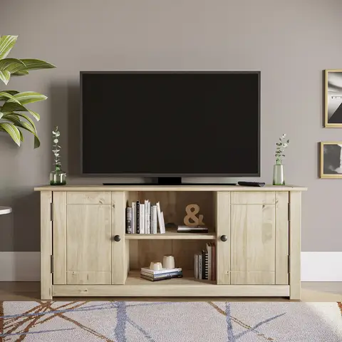 Vida Designs TV Unit Panama 2 Doors 1 Shelf Solid Pine Oak Stain L: 120cm