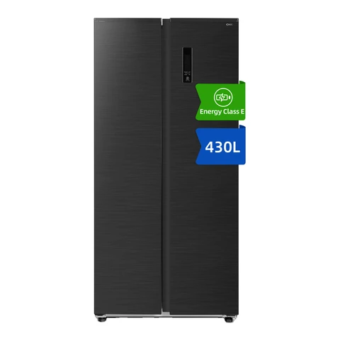 CHiQ JKR433WGE 430L 84cm Wide Black Steel No Frost American Style Fridge Freezer – Side by Side, Dual Inverter Tech, E Rated