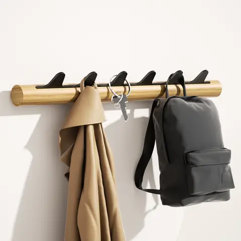 KAPANOU Wall mounted Coat Rack with 6 Hooks， Vintage Brown Rubberwood Coat Rail with Sturdy Black Metal Hanger for Jackets， Towels Or Hats， Decorative Hooks for Bathroom， Bedroom， Entryway, New Year Sale , Top gift picks