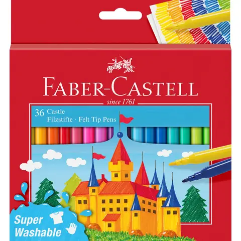 Faber-Castell Fibre-Tip Pen Castle Cardboardbox, Assorted Colours, Pack of 36