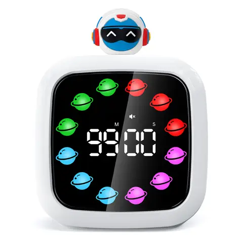 Yunbaoit Digital Visual Timer with Planet Display, Silent Rechargeable 99-Minute Countdown Timer for Kids and Adults, Ideal Time Management Tool with 9 Optional DIY Color Display (Planet)