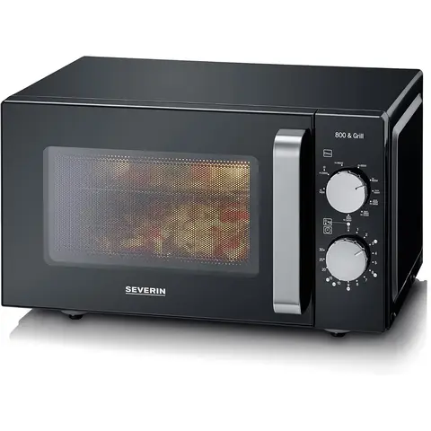 SEVERIN 24276 Microwave Oven 20L/1000W Single Unit Black/Stainless Steel with Ceramic Plate & Grill Function