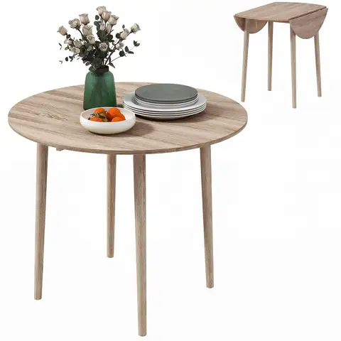 HOMCOM Folding Dining Table for 4, Round Drop Leaf Table, Modern Space Saving Small Kitchen Table Natural