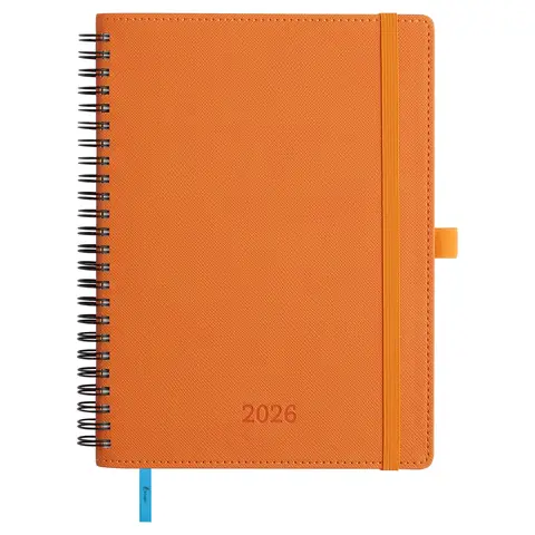 INLUXPRO Terminplaner 2026, Spiralblock, A5 (21,9 x 16,4 cm), Wochen- und Monatsplaner mit Monats-Tabs, Tasche und Ausgaben- sowie Notizseiten, 100 g/m² Papier, Softcover aus PU-Leder, orange, Neujahr-Action, Top-Geschenkideen