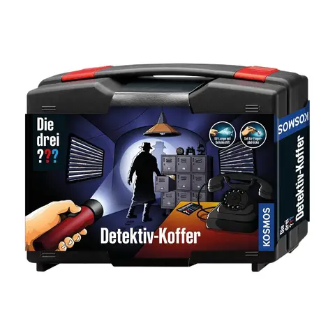 KOSMOS 630553 Die drei ??? Detektivkoffer, Detektiv Spielzeug Set für Kinder ab 8 Jahre mit Fingerabdruck-Pulver, Utensilien und Profitipps zur Ermittlung