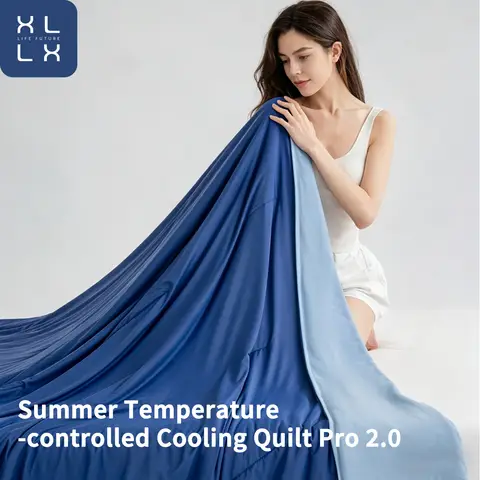 【Kühlendes Sommergewebe】 XLLX 1 Stück doppelseitige Sommerdecke, kühles Gewebe auf der Seite A & hautfreundliches, weiches Gewebe auf der Seite B, leitet Wärme ab, um Erwachsene in schwülen Sommernächten kühl zu halten, dünne, kühle, leichte Decke, für alle Jahreszeiten, Blau, 150x200 cm
