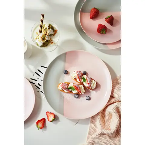 JIWOO Nicole 10-Zoll-Essensttell Pink+Grau, 4er / Set, Wertpaket，Spülmaschinen- und mikrowellengeeignet