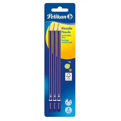 Pelikan sechseckige Bleistifte 3er-Pack violett für den Schulgebrauch 2B, B, HB