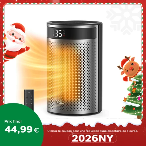 Chauffage d’Appoint Électrique DREO Écoénergétique - 1500W Céramique PTC, Silencieux 34dB, Minuterie 12h, Protection Sécurité 8 Couches, Télécommande, Atom 416