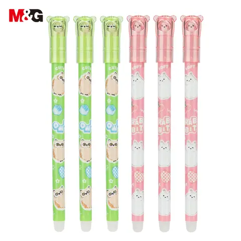 M&G Erasable Gel Pens, 6 Pack Black Ink Erasable Pens, Fine Point 0.7 mm, Cute Animal Design, Smooth Writing Gel Pens with Comfort Grip and Cap for School, Office, and Planner