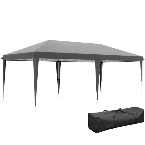 Outsunny Pop Up Gazebo 3 x 6m, Foldable Canopy Tent, Height Adjustable Wedding Awning Canopy w/ Carrying Bag, Grey
