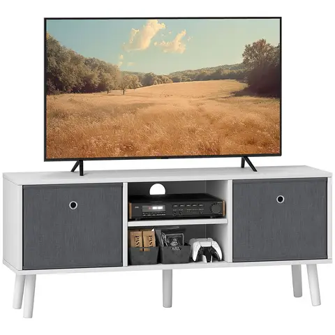 HOMCOM TV Cabinet Stand Unit for TVs up to 50" Flat Screen with Foldable Drawers and Shelves, Entertainment Centre White and 