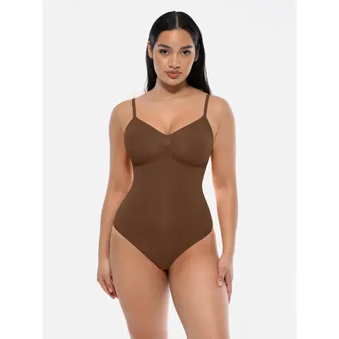 Feelingirl Tummy Control Seamless Lightweight Thong Bodysuit shapewear for Ladies 5XL Brown, Couple Gift Perfect Gift